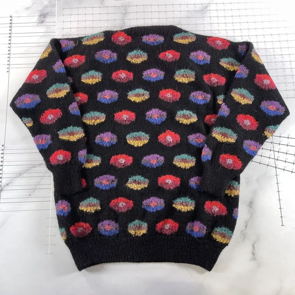 Vintage Peruvian Connection Sweater Womens Extra Large Black Pastel Floral - Picture 8 of 14